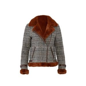 Avec Les Filles NWOT Plaid Faux Fur Biker Jacket Size Large Perfect Condition